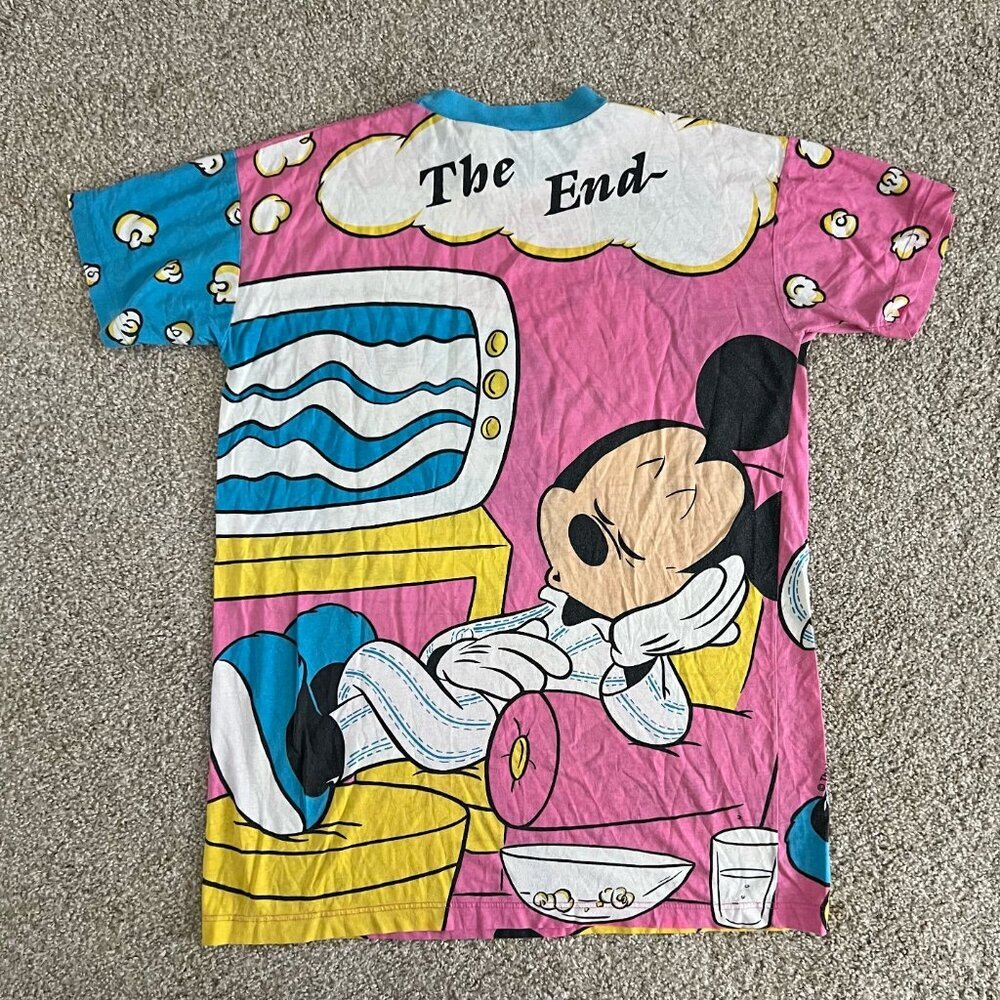 90s AOP Disney Mickey Mouse & Minnie Late Show Sleep Shirt Double Sided XL - Picture 2 of 5